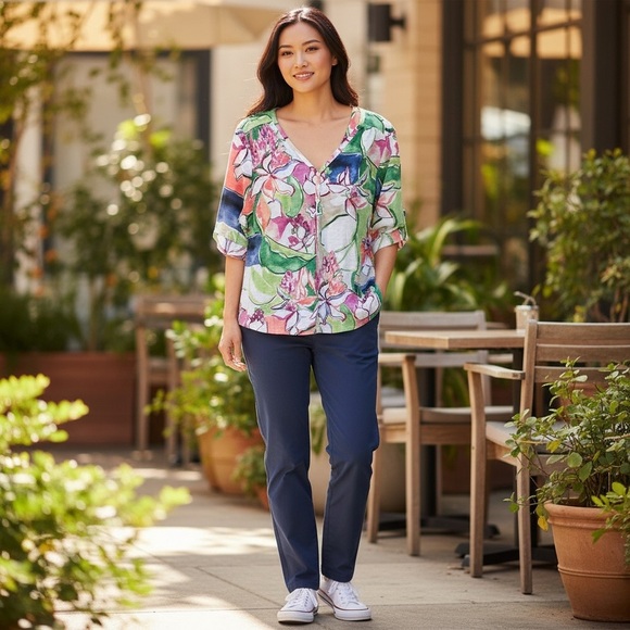 Chico's Tops - Chico’s Floral Print Button Front Top Size 3 (XL) – Cotton Modal Lightweight